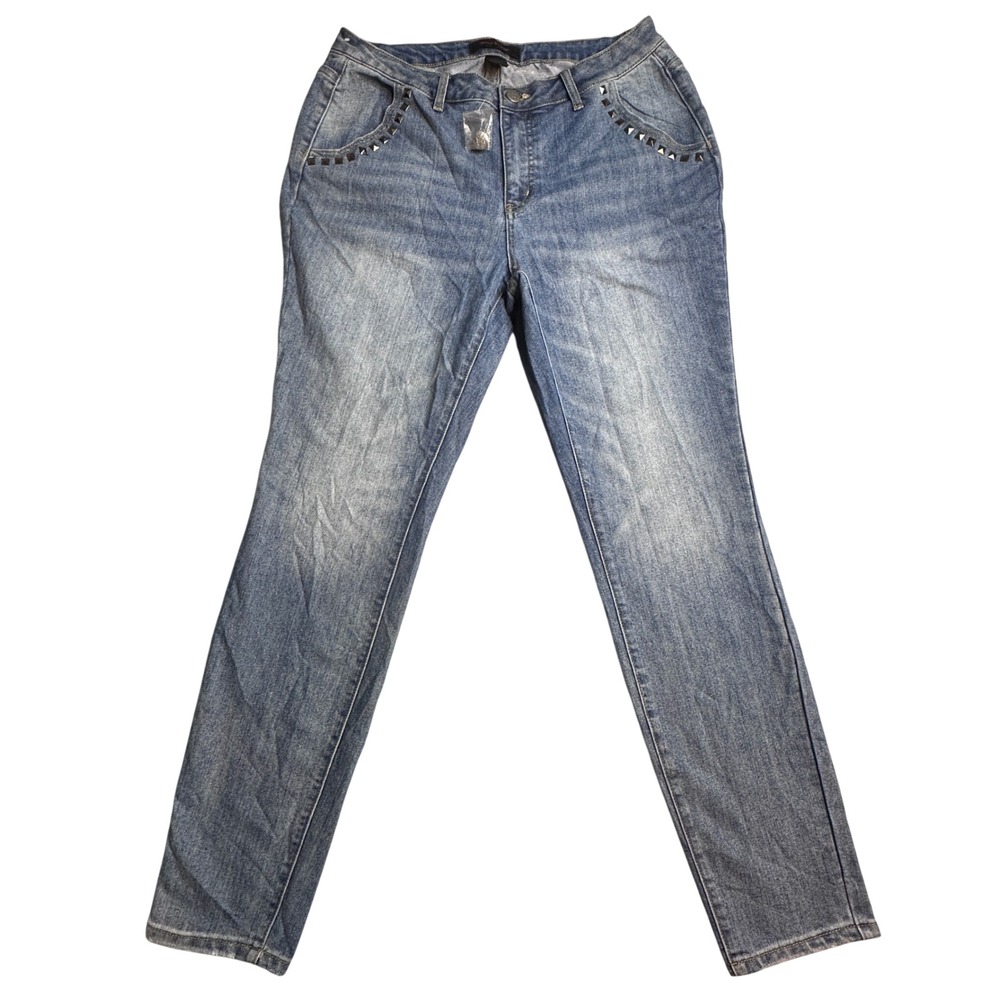 Ashley Stewart Straight Leg Jeans Womens 34W 31L Studded Pocket Blue Denim